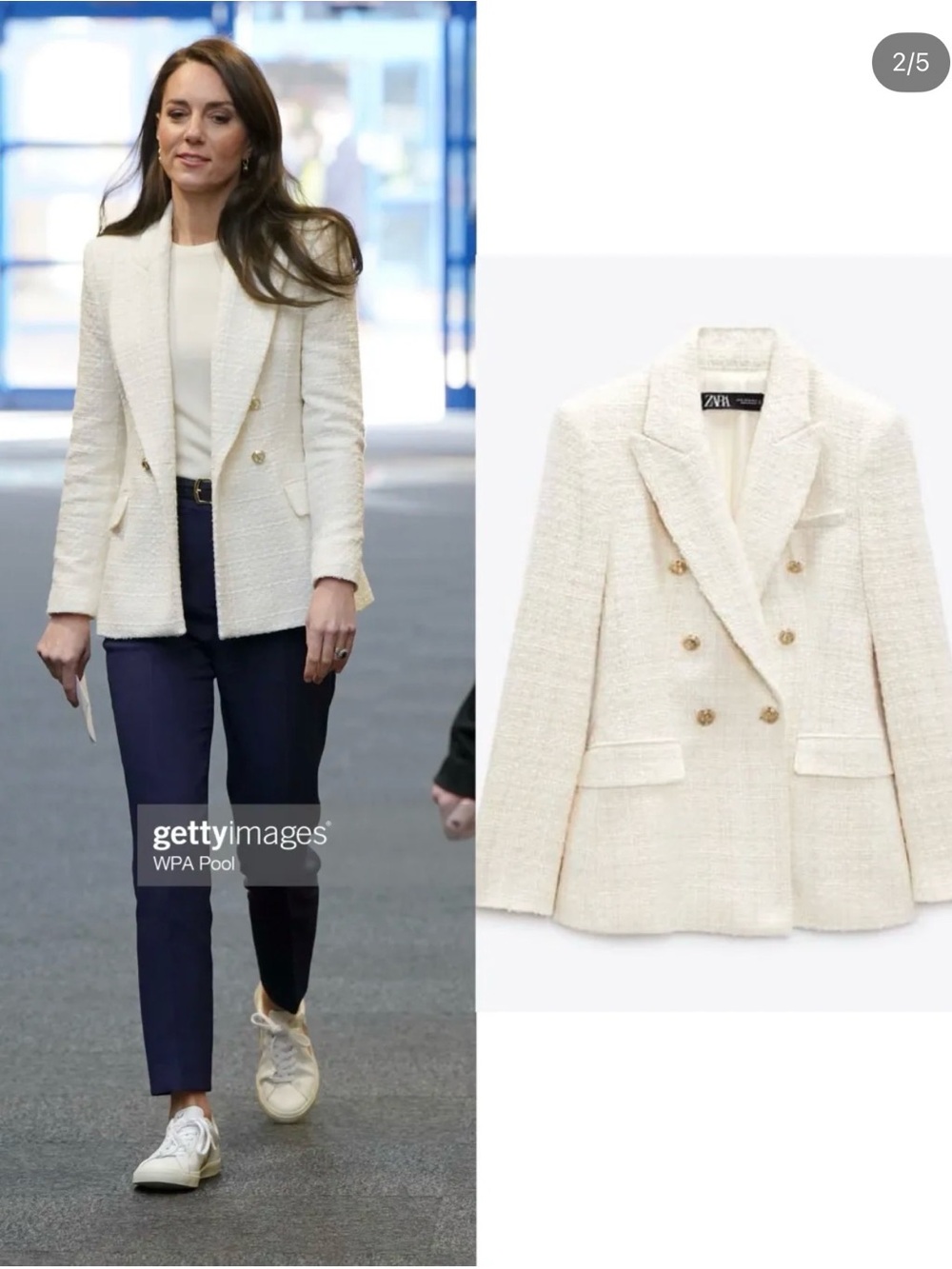 ZARA Cream Double-Breasted Bouclé Blazer NWOT
